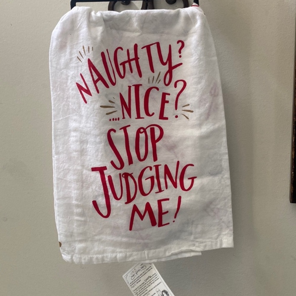 NWT Primitives by Kathy Christmas Dish Towel Naughty Nice Funny.